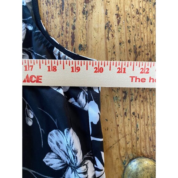 Vince Camuto Black & White Sleeveless Floral Print Shift Dress Large Polyester - Picture 6 of 7